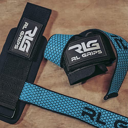 RL Grips™ Wrist Straps W2, correas de levantamiento de pesas con muñequera, straps powerlifting, correas de agarre, correas para peso muerto, straps de entrenamiento (AZUL)