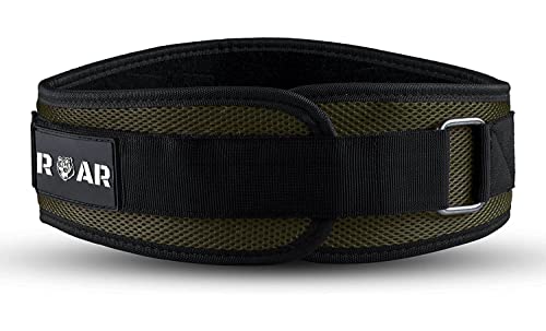 Roar® Cinturón Lumbar Gimnasio, Cinturon Gimnasio Hombre y Mujer, Cinturon Halterofilia, Powerlifting, Levantamiento Peso, Musculacion, Cinturon Gym Hombre, Cinturon Pesas (Verde Militar, S)