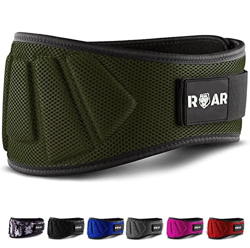 Roar® Cinturón Lumbar Gimnasio, Cinturon Gimnasio Hombre y Mujer, Cinturon Halterofilia, Powerlifting, Levantamiento Peso, Musculacion, Cinturon Gym Hombre, Cinturon Pesas (Verde Militar, S)