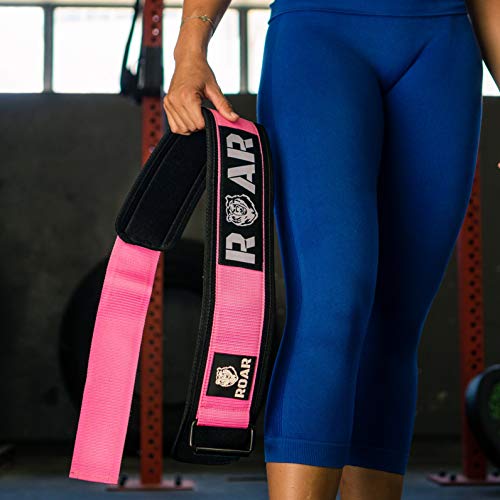 Roar® Cinturón Lumbar Gimnasio, Cinturon Gimnasio Hombre y Mujer, Cinturon Halterofilia, Powerlifting, Levantamiento Peso, Musculacion, Cinturon Gym Hombre, Cinturon Pesas (Rosa, S)