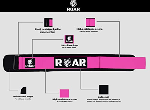 Roar® Cinturón Lumbar Gimnasio, Cinturon Gimnasio Hombre y Mujer, Cinturon Halterofilia, Powerlifting, Levantamiento Peso, Musculacion, Cinturon Gym Hombre, Cinturon Pesas (Rosa, S)