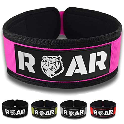 Roar® Cinturón Lumbar Gimnasio, Cinturon Gimnasio Hombre y Mujer, Cinturon Halterofilia, Powerlifting, Levantamiento Peso, Musculacion, Cinturon Gym Hombre, Cinturon Pesas (Rosa, S)