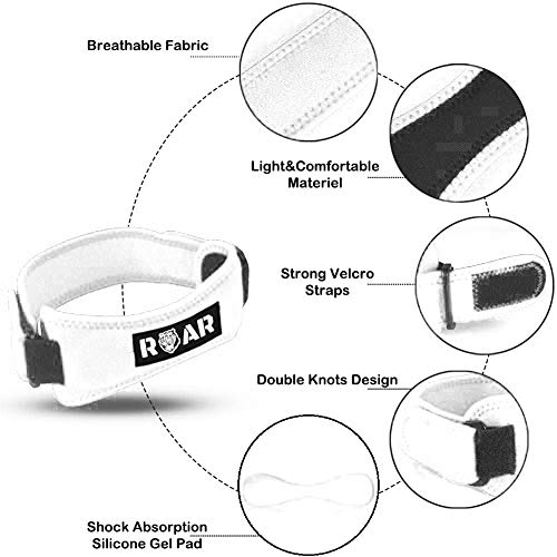 Roar® Pack 2X Rodillera Cinta Rotuliana, Rodillera Menisco, Cincha Rotuliana, Rodilleras Menisco y Ligamento, Rodillera Neopreno, Rodillera para Menisco, Rodilleras Condromalacia Rotuliana (Blanca)