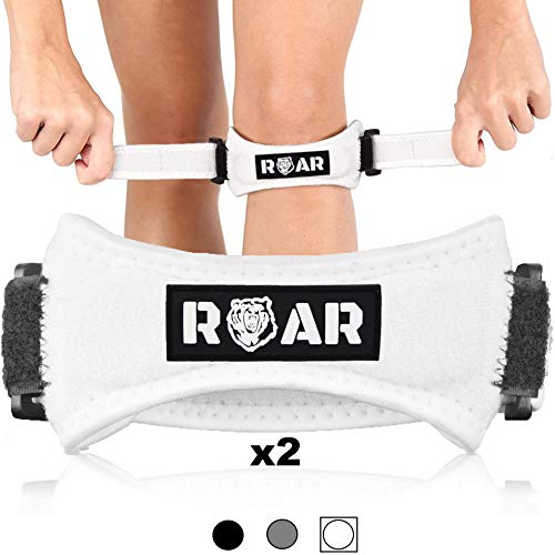 Roar® Pack 2X Rodillera Cinta Rotuliana, Rodillera Menisco, Cincha Rotuliana, Rodilleras Menisco y Ligamento, Rodillera Neopreno, Rodillera para Menisco, Rodilleras Condromalacia Rotuliana (Blanca)