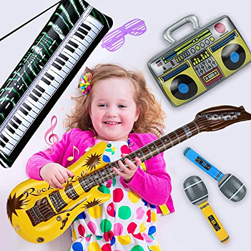 Rock and Roll Party Favors Supplies, Juego de Accesorios Inflables Rock Star, Christmas Birthday Party Gifts, Tema de Concierto Decoraciones de Fiesta, Inflatable Accesorios para Fiestas de Guitarra