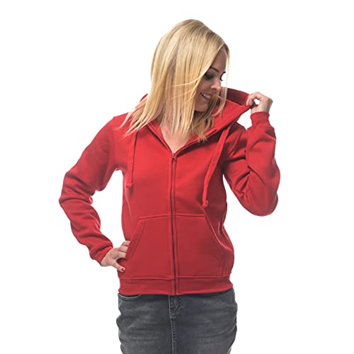 ROCK-IT Apparel® Chaqueta de Mujer con Capucha - Sudadera con Capucha y Cremallera - Sudadera de Trabajo - Talla XS-XL Suave - Rojo XS