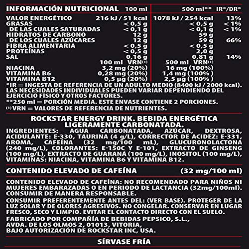 Rockstar Energy 500Ml, Bebida Energética - Pack de 12