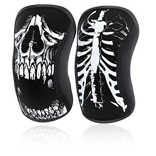 RockTape Rodilleras, Paquete de 2, Grado de Competencia, 5 mm o 7 mm de Grosor, Neopreno de compresión, Extra Largo para Soporte VMO, Assassins, Unisex Adulto, Color Assassins - Skull, tamaño 5mm S