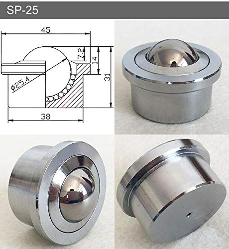 Rodamientos de bolas transportadoras de acero de 25 mm, unidad de rodamientos de transferencia, bola de transporte de ojos redondos pequeña, paquete de 1