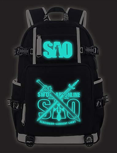 Roffatide Anime Sword Art Online Mochila escolar luminosa Mochila para portátil SAO con puerto de carga USB y puerto para auriculares