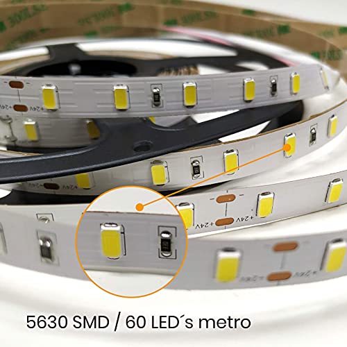 ROLLO de 5 metros de Tira de led 18w/metro a 24v. IP20. Color Blanco Frio (6500K). 4800 lumenes. Cinta strip profesional 60 led/m.