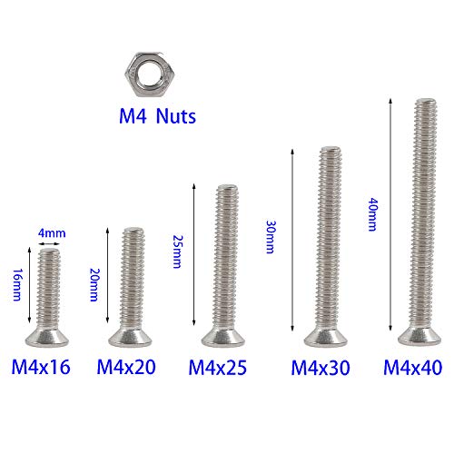 Rshuhx 200PCS M4 Tornillo y Tuerca Acero Inoxidable 304 Tornillo Avellanado Cruzar Tornillo Mecanico de Cabeza Plana Utilizado en Maquinaria y Autopartes Cabeceros de Cuna para Bebé Sillas Muebles