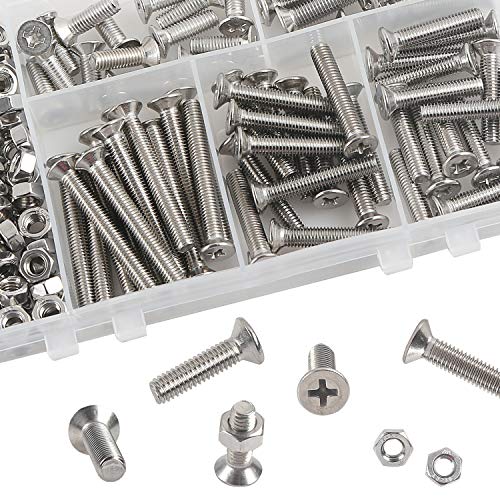 Rshuhx 200PCS M4 Tornillo y Tuerca Acero Inoxidable 304 Tornillo Avellanado Cruzar Tornillo Mecanico de Cabeza Plana Utilizado en Maquinaria y Autopartes Cabeceros de Cuna para Bebé Sillas Muebles