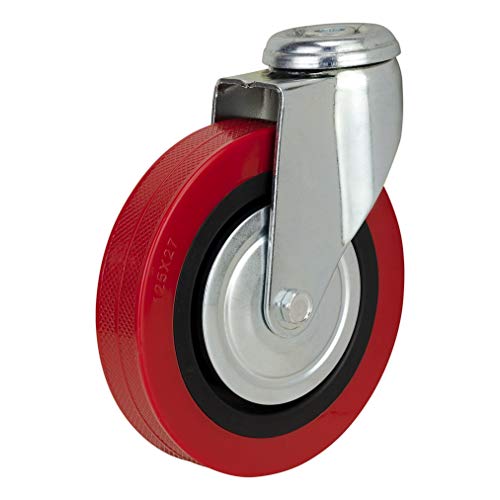 Ruedas giratorias de poliuretano de 125 mm – Montaje de agujero de un solo perno de montaje resistente de ruedas de poliuretano de Bulldog Castors – Max 500 kg por juego