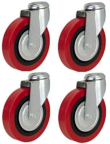 Ruedas giratorias de poliuretano de 125 mm – Montaje de agujero de un solo perno de montaje resistente de ruedas de poliuretano de Bulldog Castors – Max 500 kg por juego