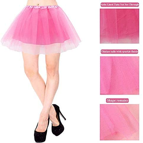 Ruiuzioong Falda de tutú para adolescentes para adultos, clásica, elástica de 4 capas, tutú de tul para fiestas de vestir, baile de ballet (rosa)