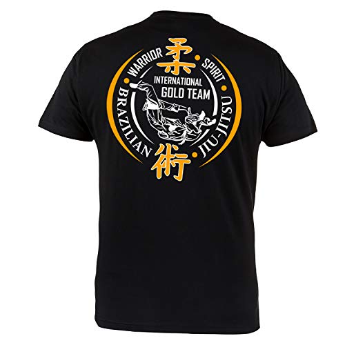 Rule Out Camiseta Ropa de lucha. Brasileño jiu-jitsu. Internacional Dorado Equipo Entrenamiento Gimnasio sportswear. MMA Prenda De Lucha Marciales Artes Informal - Negro, Medium