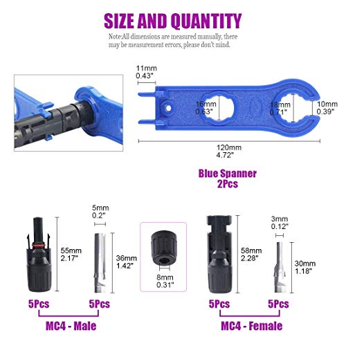 RUNCCI-YUN 6 Pares Conectores Solares,Macho Hembra Conectores, Impermeable de Anillo de Sello, para Accesorios de Cable PV solar panel Conector+ Spanner