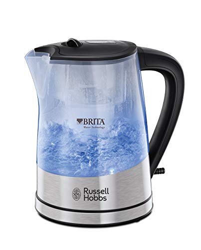 Russell Hobbs Hervidor de Agua Eléctrico Purity - 2200W, 1 litro, Filtro Brita, Plástico, Acero Inoxidable, Negro - 22850-70