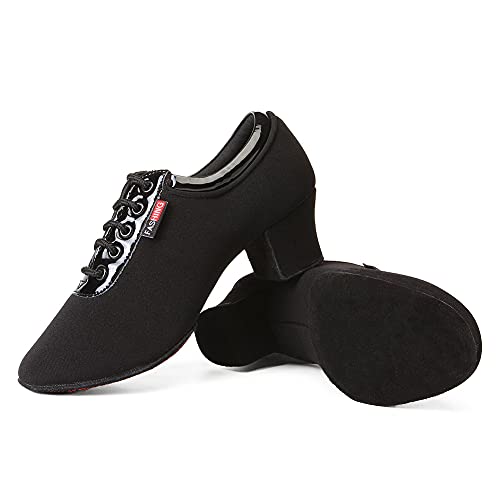 RUYBOZRY Zapatos de Baile Moderno de tacón bajo de para Mujer y Hombre Zapatos de práctica de Baile Latino con Cordones,601-Negro-2MD-5.5,EU40