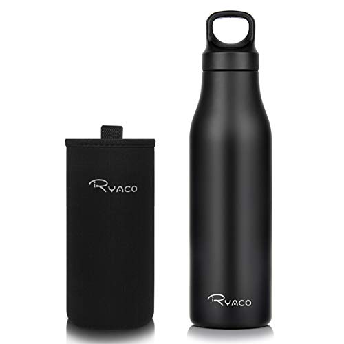 Ryaco Botella de Agua de Acero Inoxidable 600 ml, Sin BPA A Prueba de Fugas, Aislada Al Vacío con Doble Pared, Mantiene Las Bebidas Frías 24 Horas y Calientes 12 Horas, para Deportes, Gimnasio