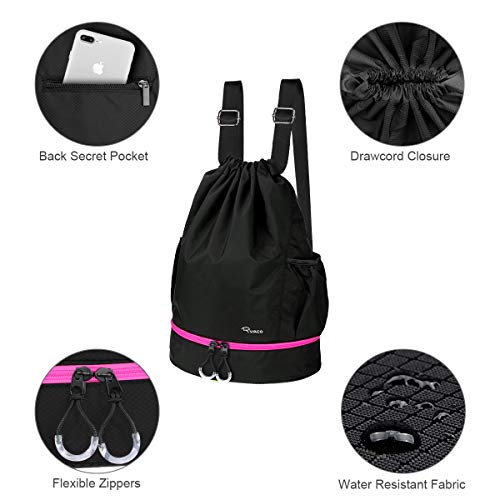 Ryaco Mochila de Cuerda Unisex, Saco de Gimnasia para Deporte Gimnasio Yoga Nadar (Negro & Rosa)