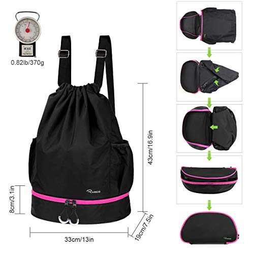 Ryaco Mochila de Cuerda Unisex, Saco de Gimnasia para Deporte Gimnasio Yoga Nadar (Negro & Rosa)