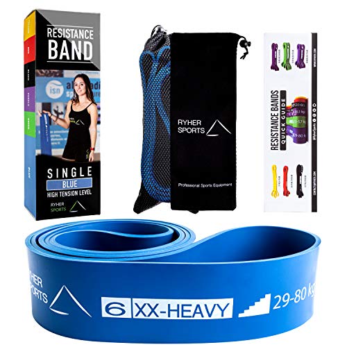 Ryher Banda elástica de Resistencia para dominadas - Banda de Ejercicios para Fitness, Crossfit, Asistente para pullups o Levantamiento de Pesas (Individual #6 Azul - de 29 a 80 kg)