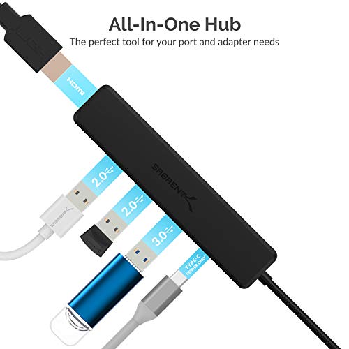 Sabrent Hub USB Tipo C multipuerto con 4k HDMI | Suministro de energía (60 vatios) | 1 Puerto USB 3.0 | 2 Puertos USB 2.0 (HB-TC5P)