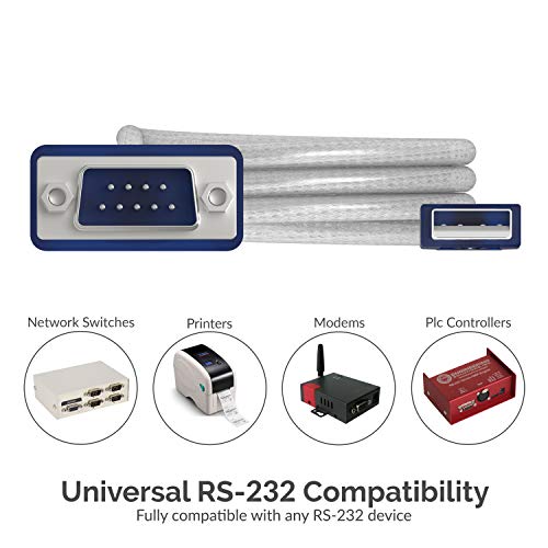 Sabrent USB 2.0 a Serial (9-Pin) DB-9 RS-232 Cable convertidor, Chipset prolífico, Hexnuts, [Windows 10/8.1/8/7 / Vista/XP, Mac OS X 10.6 y Superior] 2.5 pies (CB- DB9P)