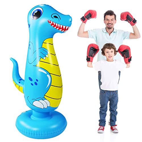 Saco de boxeo inflable para niños, LncBoc 120cm Saco de Boxeo Hinchable de Pie, PVC Fitness Boxeo Inflable Saco de Arena Columna Tumbler Saco de Arena para Niños