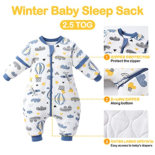 Saco de dormir para bebé con piernas, forro cálido, saco de dormir para invierno, mangas desmontables, para niños y niñas, unisex, para 6 – 18 meses (altura del bebé 75 – 85 cm)