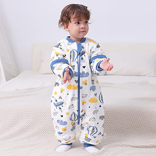 Saco de dormir para bebé con piernas, forro cálido, saco de dormir para invierno, mangas desmontables, para niños y niñas, unisex, para 6 – 18 meses (altura del bebé 75 – 85 cm)