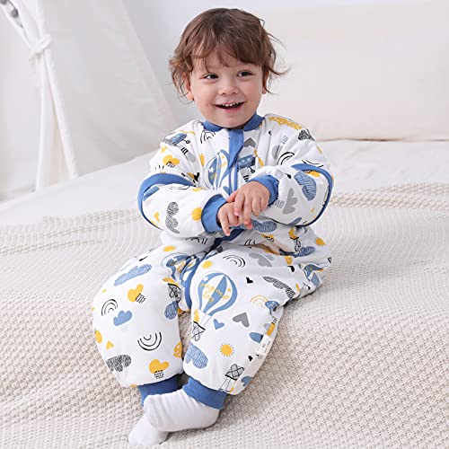 Saco de dormir para bebé con piernas, forro cálido, saco de dormir para invierno, mangas desmontables, para niños y niñas, unisex, para 6 – 18 meses (altura del bebé 75 – 85 cm)