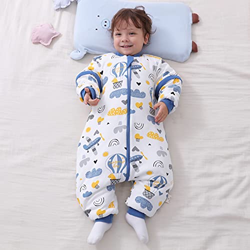 Saco de dormir para bebé con piernas, forro cálido, saco de dormir para invierno, mangas desmontables, para niños y niñas, unisex, para 6 – 18 meses (altura del bebé 75 – 85 cm)