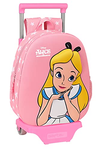 Safta Mochila con Diseño 3D y Carro 705 de Alicia en el País de las Maravillas, 270x100x320 mm, Rosa Claro