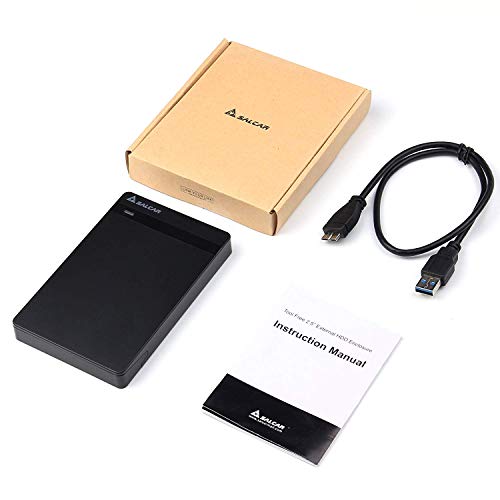 SALCAR Carcasa USB 3.0 para Discos Duros HDD SSD de 2.5", Estuche, Adaptador, Estuche para HDD y SSD SATA de 9,5mm 7mm 2,5" con Cable USB 3.0, no Requiere Herramientas.