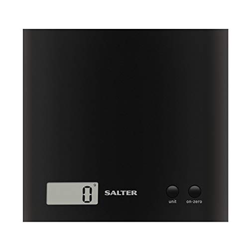 Salter 1066 BKDR15 Báscula de cocina, Ahorro de espacio Fácil de almacenar, Pantalla grande, Función de adición y pesaje más ingredientes en el mismo contenedor, Capacidad 3 kg, Negro