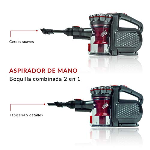 SAMBA Aspirador Vertical y de Mano Sin Cable Modelo Clean Force - Aspirador Escoba con Cepillo Motorizado Flexible 180º, Luz LED, 2 Niveles de Potencia, Boquilla Combinada, Soporte de Pared