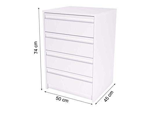 Samblo Kai - Cajonera de melamina con 4 cajones , Blanco, 4 5x 50 x 73 cm