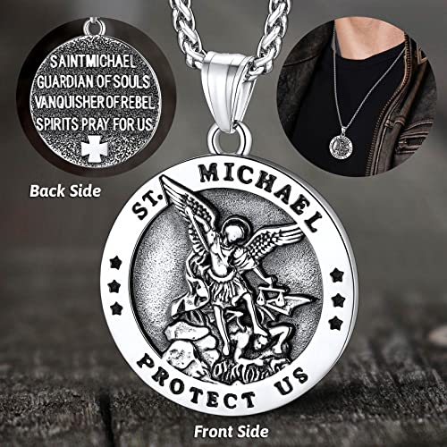 San Miguel Arcángel Medalla Redonda Relieve Acero Inoxidable 316L de Hombres Joyería Retro de Talismán de Familias Regalo Rezo Oración