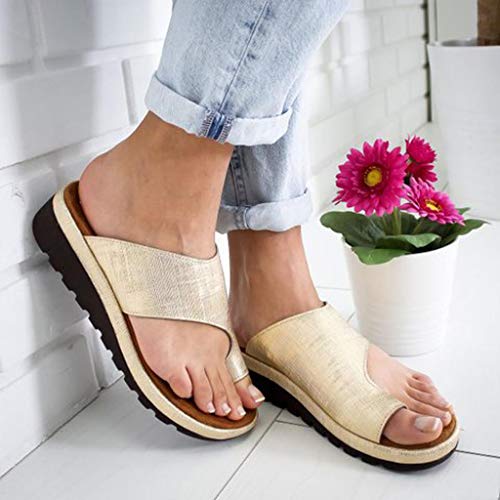 Sandalias Mujer Verano 2019 SHOBDW Sandalias Correctoras Juanetes Oferta Moda Pisos Cuñas Zapatos De Playa Con Punta Abierta Tobillo Zapatillas Sandalias Romanas Mujer Tallas Grandes(Oro,EU44-45)