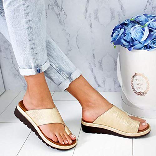 Sandalias Mujer Verano 2019 SHOBDW Sandalias Correctoras Juanetes Oferta Moda Pisos Cuñas Zapatos De Playa Con Punta Abierta Tobillo Zapatillas Sandalias Romanas Mujer Tallas Grandes(Oro,EU44-45)