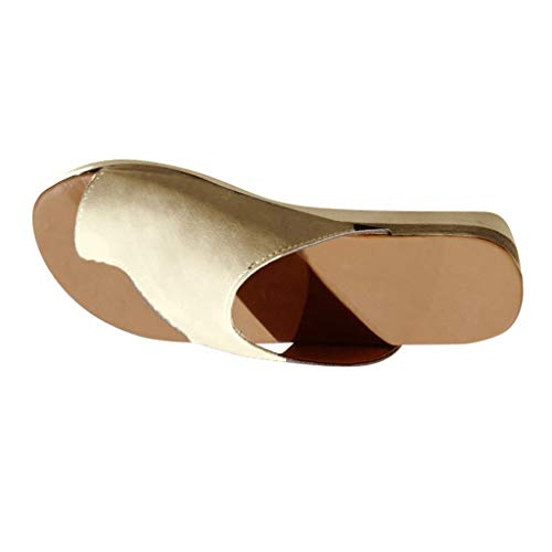 Sandalias Mujer Verano 2019 SHOBDW Sandalias Correctoras Juanetes Oferta Moda Pisos Cuñas Zapatos De Playa Con Punta Abierta Tobillo Zapatillas Sandalias Romanas Mujer Tallas Grandes(Oro,EU44-45)