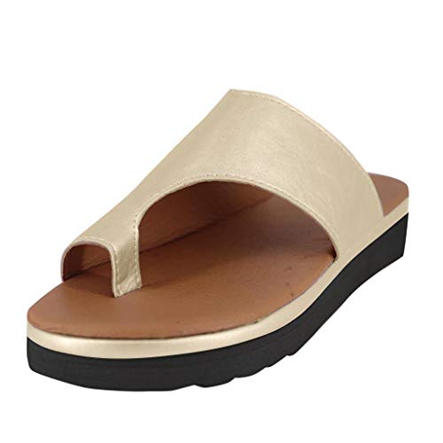 Sandalias Mujer Verano 2019 SHOBDW Sandalias Correctoras Juanetes Oferta Moda Pisos Cuñas Zapatos De Playa Con Punta Abierta Tobillo Zapatillas Sandalias Romanas Mujer Tallas Grandes(Oro,EU44-45)