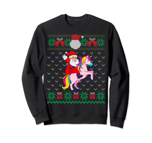 Santa Montar En Unicornio, Suéter De Navidad Feo, Mujeres Sudadera