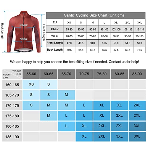 Santic Maillot Bicicleta Hombre Maillot Ciclismo con Mangas Largas con Bolsillos como Camiseta Interior en Invierno Rojo de Ladrillo EU M