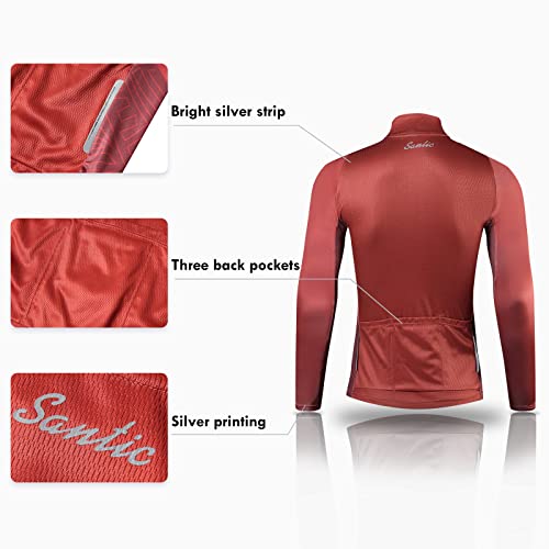 Santic Maillot Bicicleta Hombre Maillot Ciclismo con Mangas Largas con Bolsillos como Camiseta Interior en Invierno Rojo de Ladrillo EU M