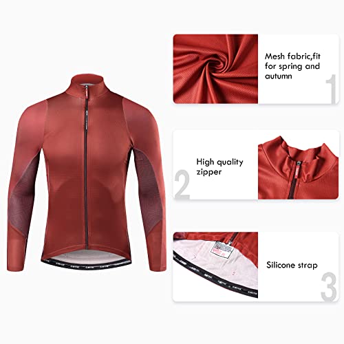 Santic Maillot Bicicleta Hombre Maillot Ciclismo con Mangas Largas con Bolsillos como Camiseta Interior en Invierno Rojo de Ladrillo EU XXXL