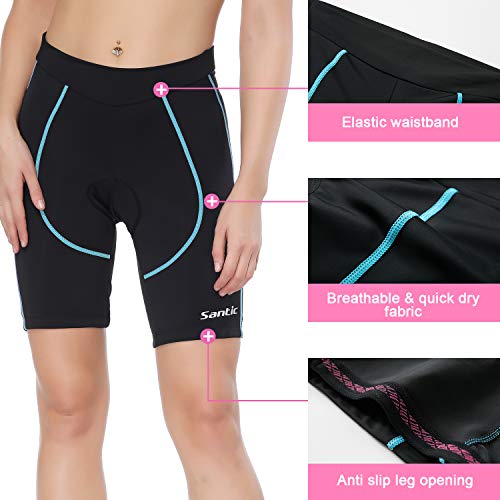 Santic Pantalon Ciclismo Mujer Corto Pantalones Bicicleta Mujer Montaña/MTB para Verano con la Badana/Almohadilla Azul EU L